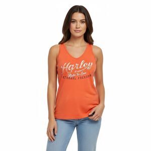 HARLEY-DAVIDSON Women’s Orange Sleeveless Ride to Live Graphic Tank Top Small